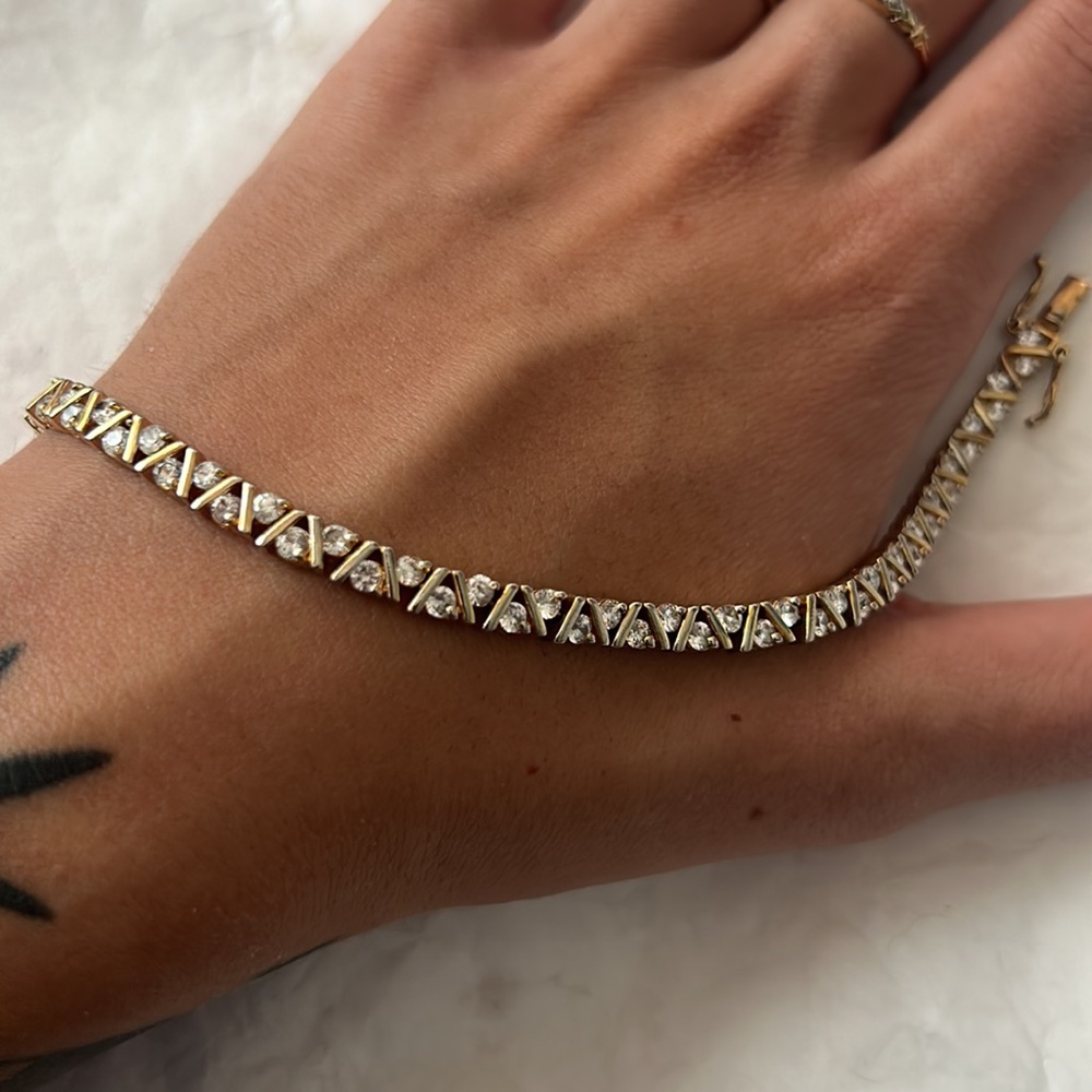 Sterling silver tennis bracelet - gold plated - CZ stones